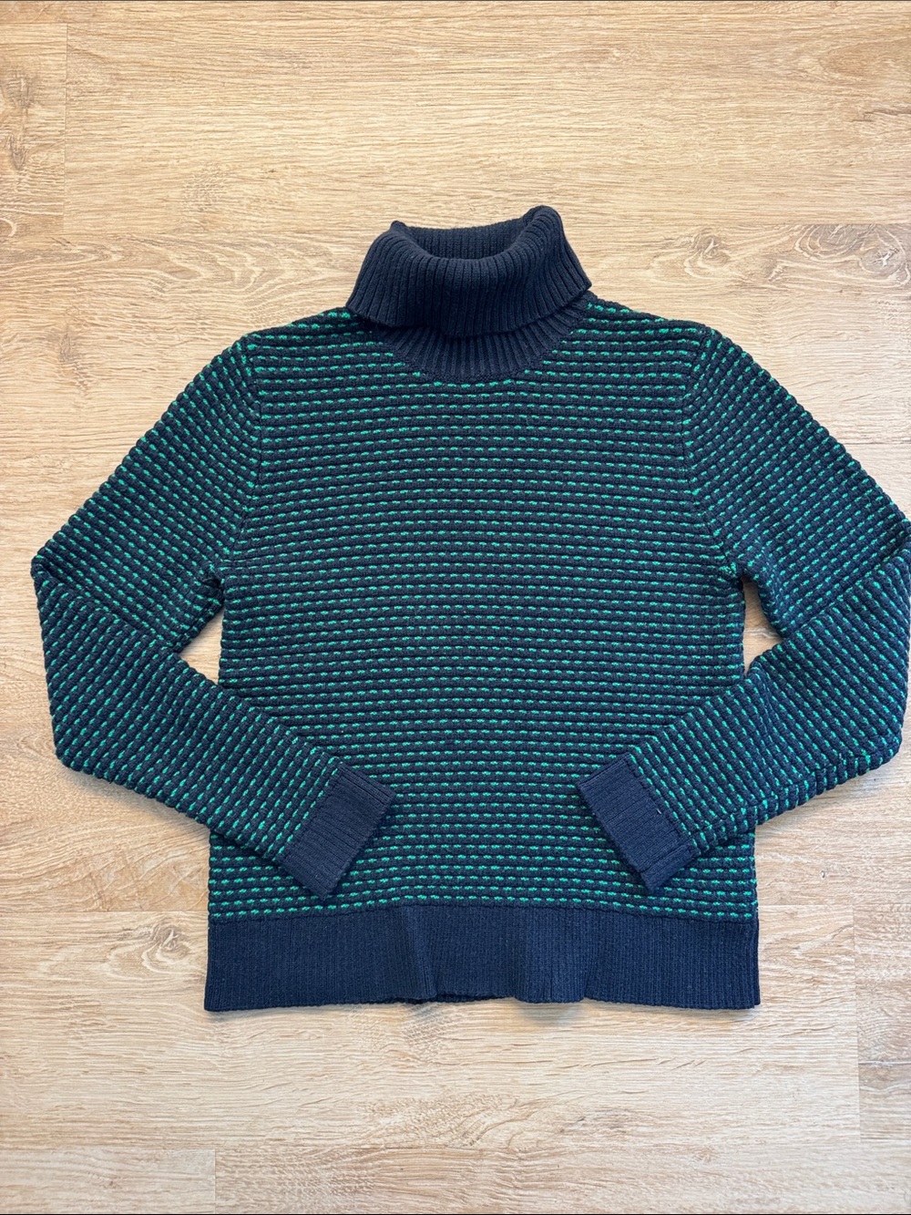 Vintage J. Crew Navy Turtleneck Sweater with Mint Green Dots